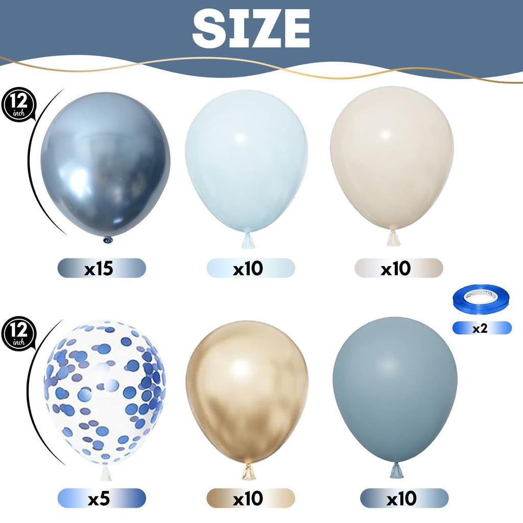 Govpy 60-Pack Dusty Blue and Gold Balloons, 12 Inch Metallic Confetti Party Set for Baby Shower, Wedding, Gender Reveal