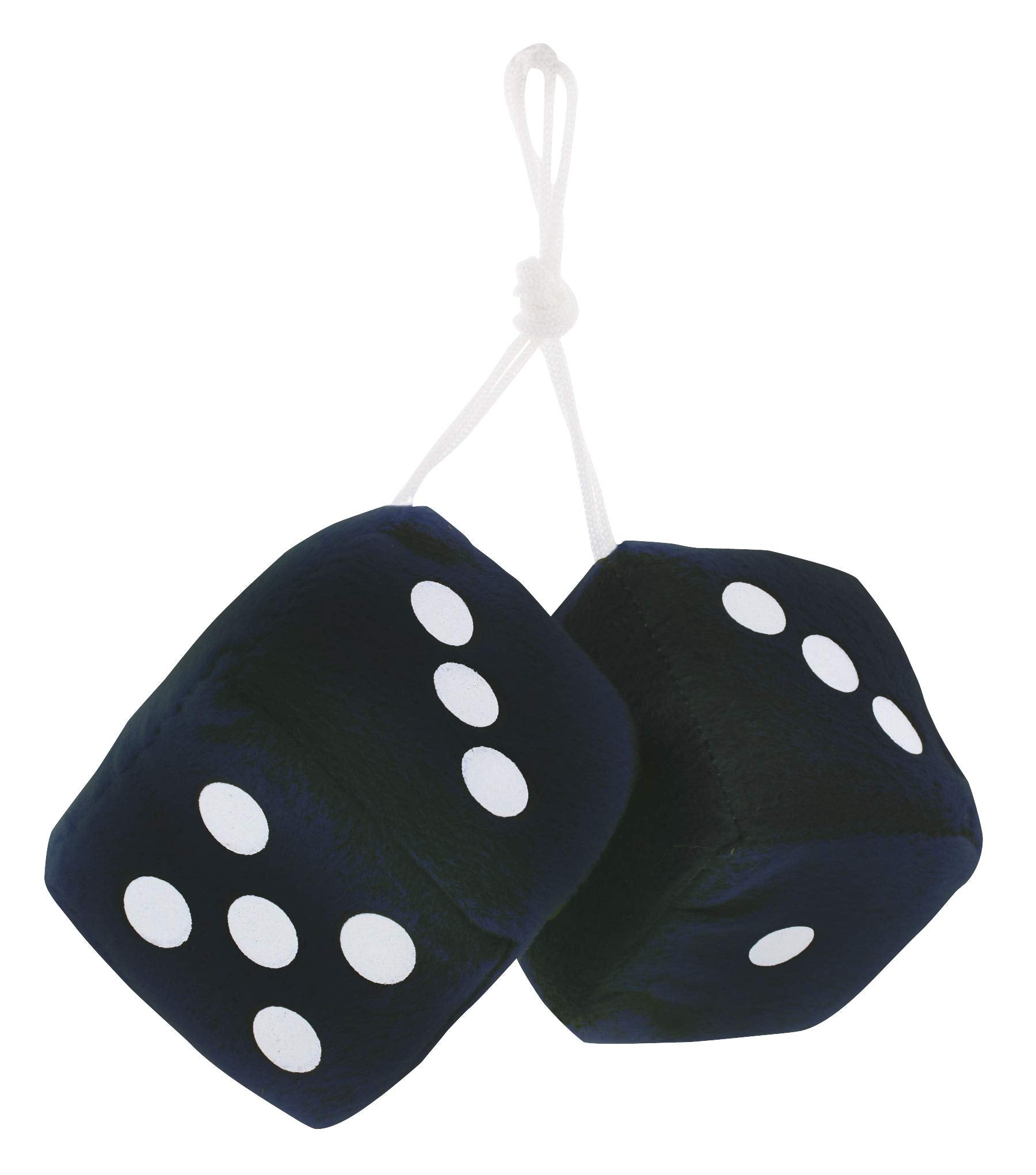 United Pacific Classic Hanging Fuzzy Dice Pair – Soft 3” Black/White Dots for Car Mirror Décor
