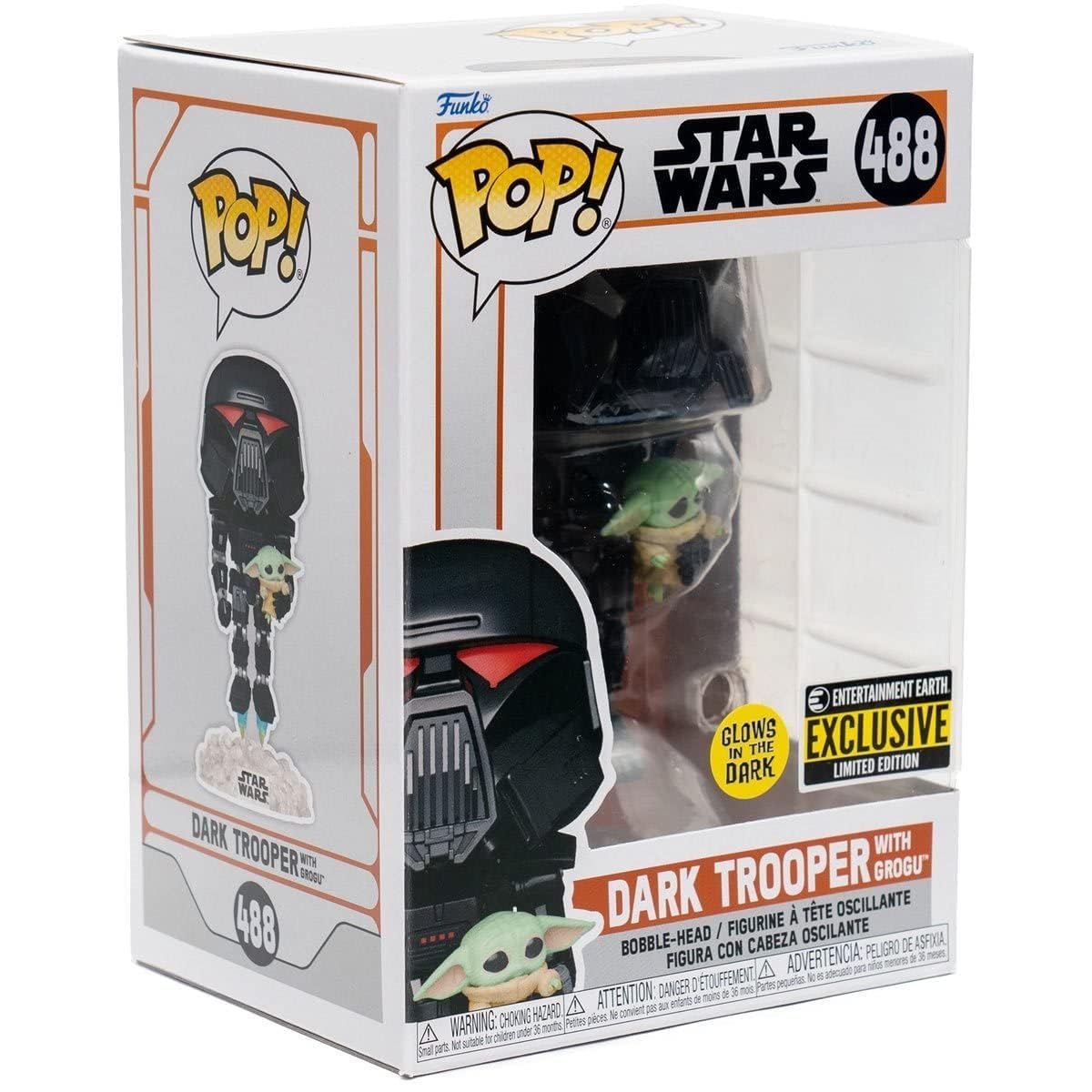 Funko Pop! Star Wars: The Mandalorian – Dark Trooper with Grogu #488 (Glow-in-the-Dark Exclusive)