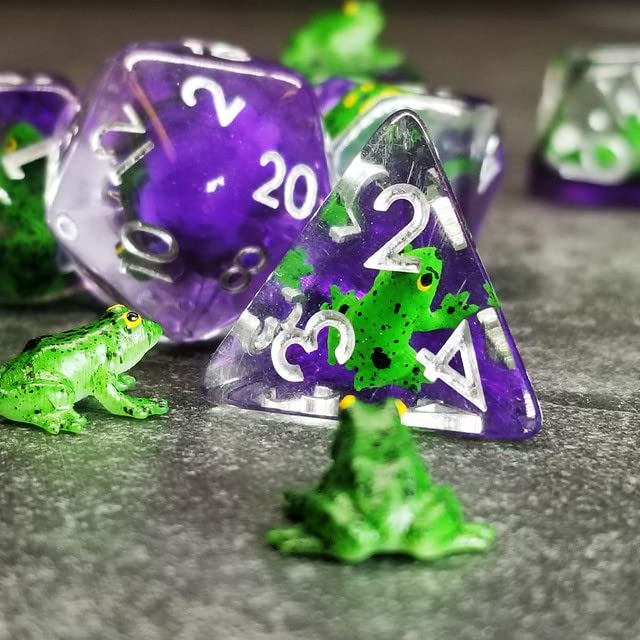 Sage's Portal Green Frog Polyhedral DND Dice Set – Resin Animal Familiar Dice for D&D, Pathfinder, TTRPG