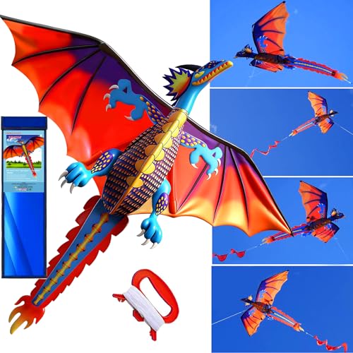 63 Inch HENGDA KITE Upgrade Dragon Kite – Easy to Fly Single Line for Beginners