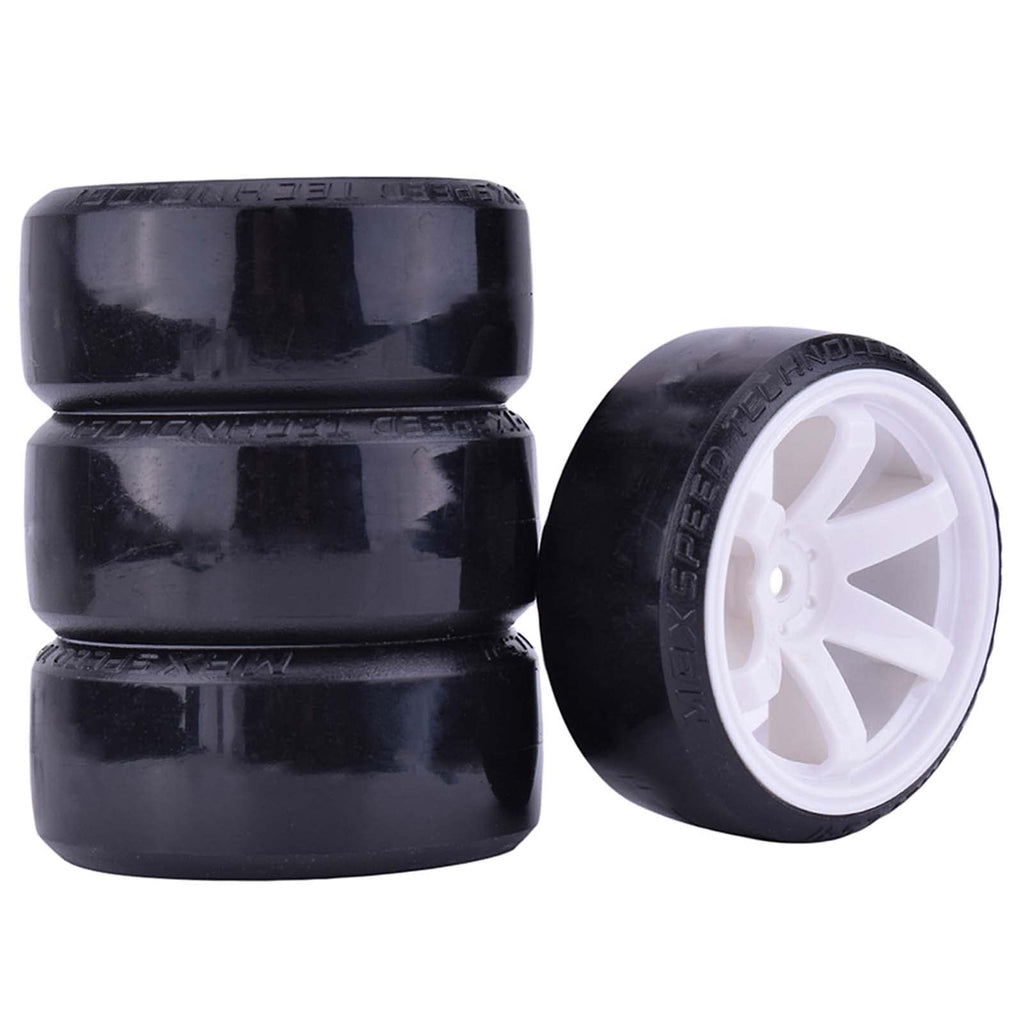 63mm Hard Drift Tires & Wheels Set for 1/10 RC Cars – 12mm Hex, White Plastic (4pcs)