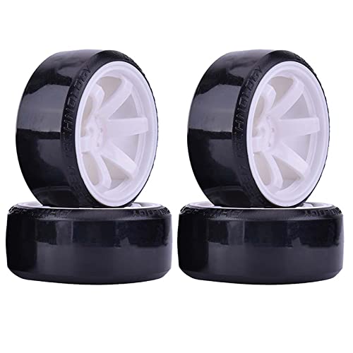 63mm Hard Drift Tires & Wheels Set for 1/10 RC Cars – 12mm Hex, White Plastic (4pcs)
