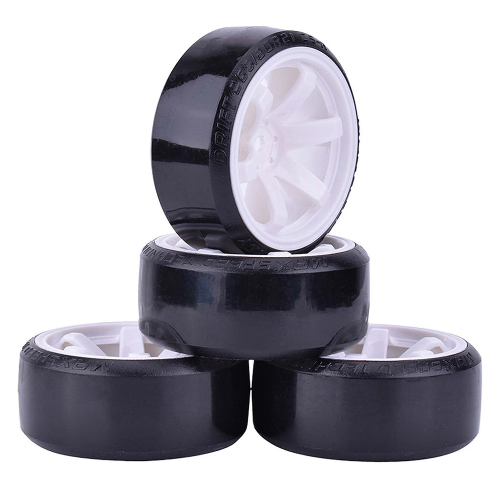63mm Hard Drift Tires & Wheels Set for 1/10 RC Cars – 12mm Hex, White Plastic (4pcs)