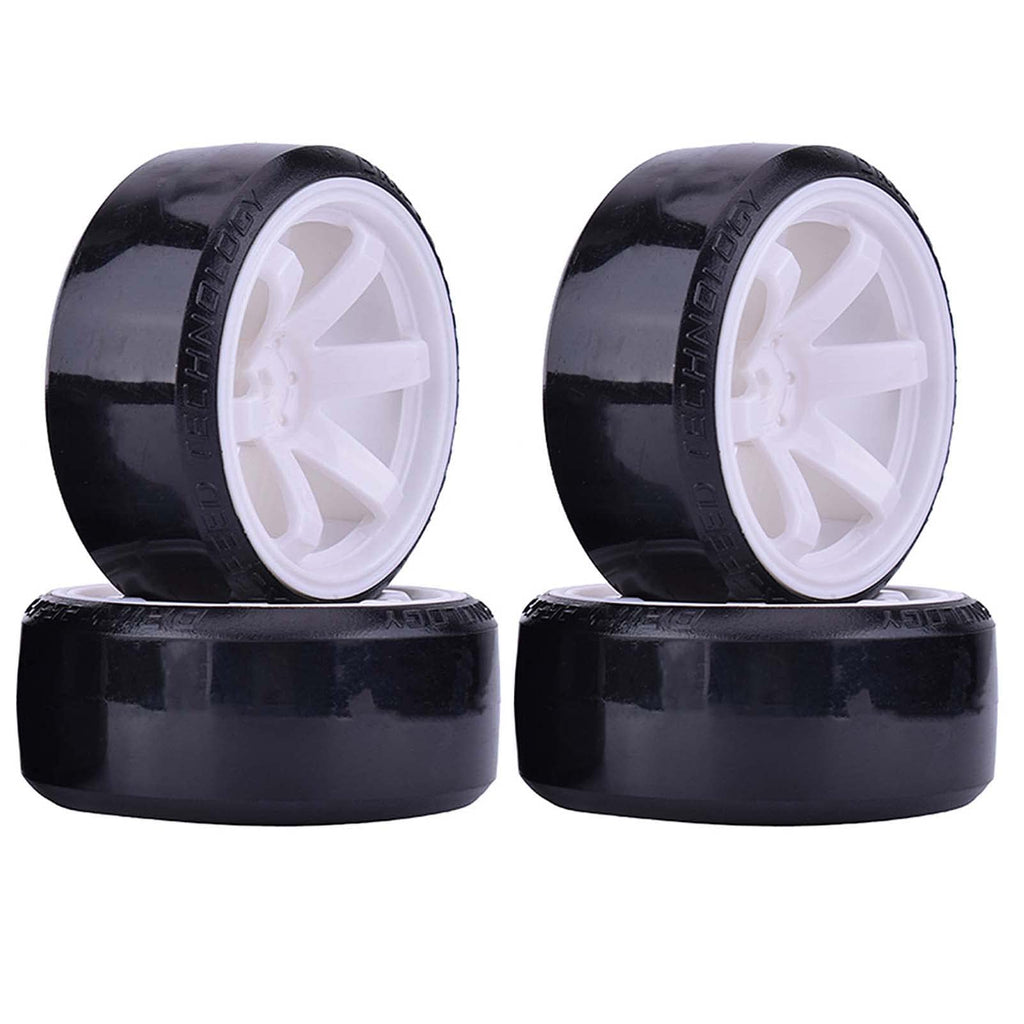 63mm Hard Drift Tires & Wheels Set for 1/10 RC Cars – 12mm Hex, White Plastic (4pcs)