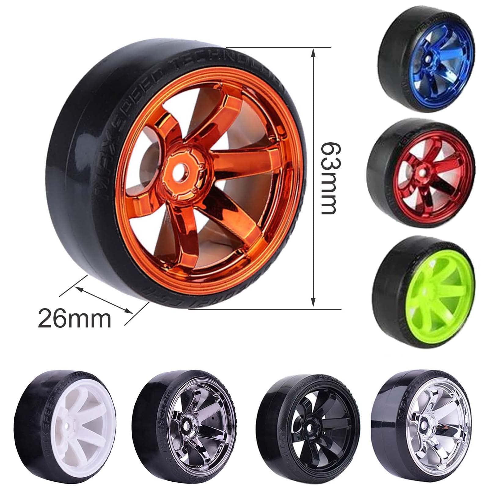 63mm Hard Drift Tires & Wheels Set for 1/10 RC Cars – 12mm Hex, White Plastic (4pcs)