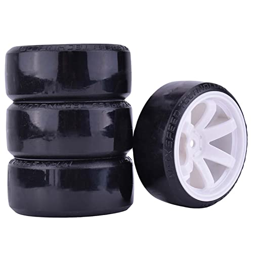 63mm Hard Drift Tires & Wheels Set for 1/10 RC Cars – 12mm Hex, White Plastic (4pcs)
