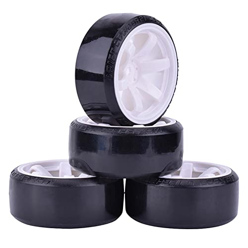 63mm Hard Drift Tires & Wheels Set for 1/10 RC Cars – 12mm Hex, White Plastic (4pcs)