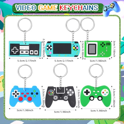 65 Large Keychain Charms Party Favors for Kids - Video Game, Animal, Mermaid, Dinosaur, Ball, Donut, Fruit Themes