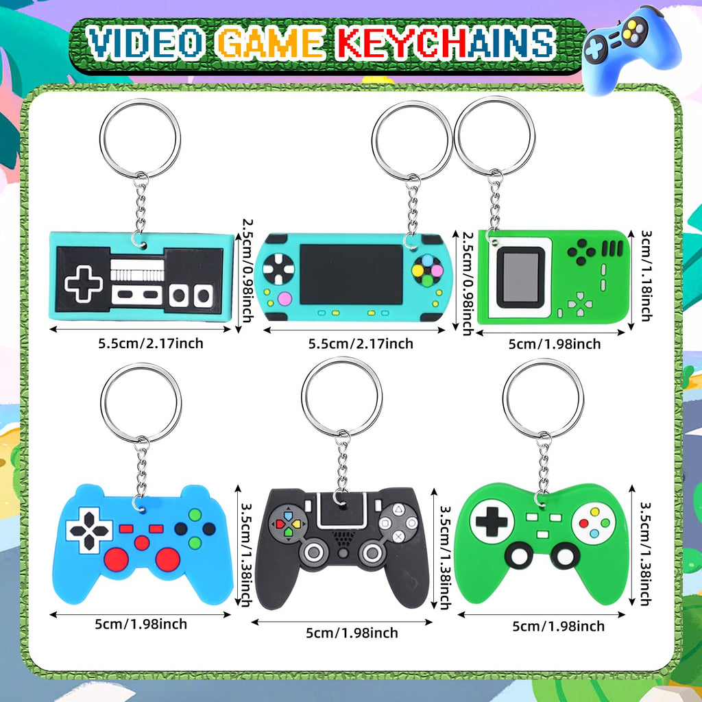 65 Large Keychain Charms Party Favors for Kids - Video Game, Animal, Mermaid, Dinosaur, Ball, Donut, Fruit Themes