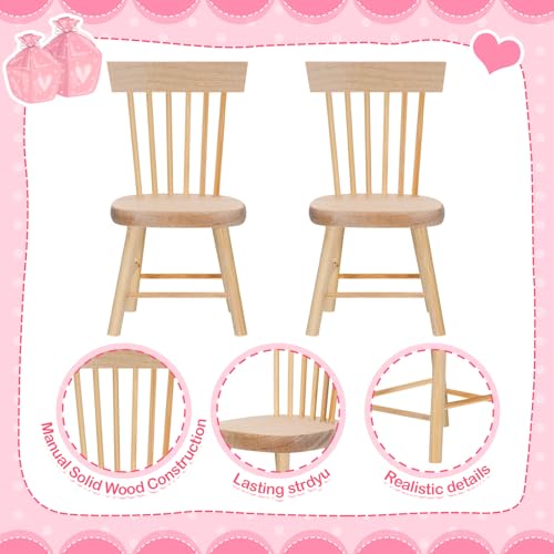 6PCS 1:12 Scale Wooden Dollhouse Chairs – Tiny Mini Furniture for Fairy Garden, Photography Props, and Christmas Party Decor (1.6in x 3.2in)