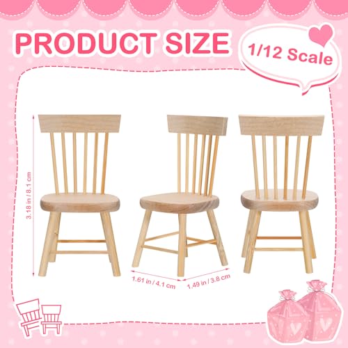 6PCS 1:12 Scale Wooden Dollhouse Chairs – Tiny Mini Furniture for Fairy Garden, Photography Props, and Christmas Party Decor (1.6in x 3.2in)
