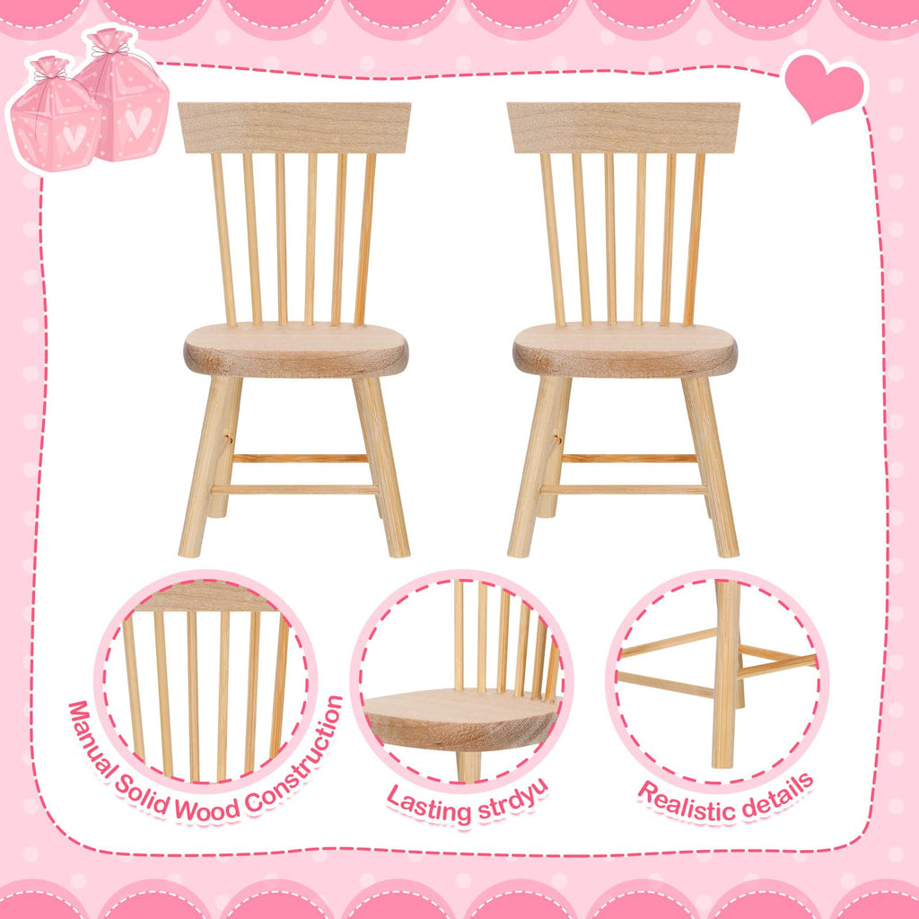6PCS 1:12 Scale Wooden Dollhouse Chairs – Tiny Mini Furniture for Fairy Garden, Photography Props, and Christmas Party Decor (1.6in x 3.2in)