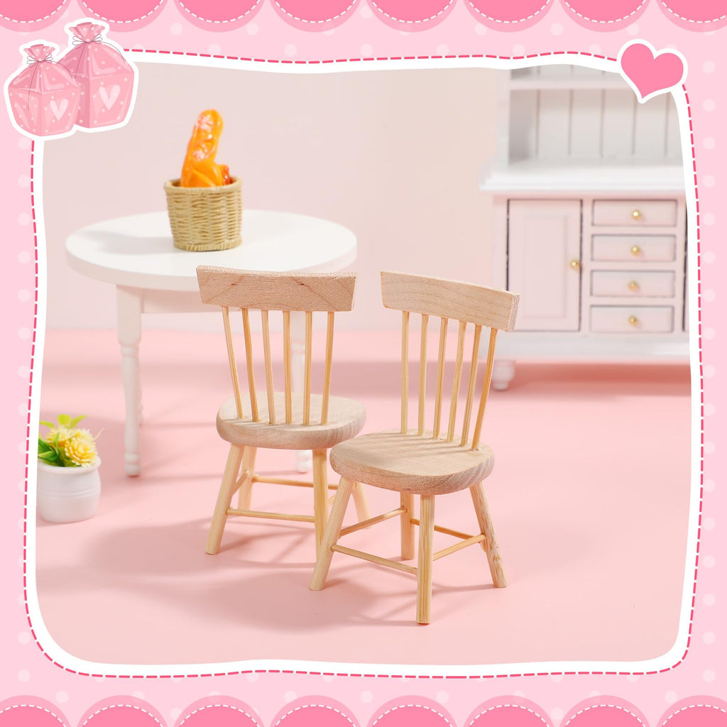 6PCS 1:12 Scale Wooden Dollhouse Chairs – Tiny Mini Furniture for Fairy Garden, Photography Props, and Christmas Party Decor (1.6in x 3.2in)