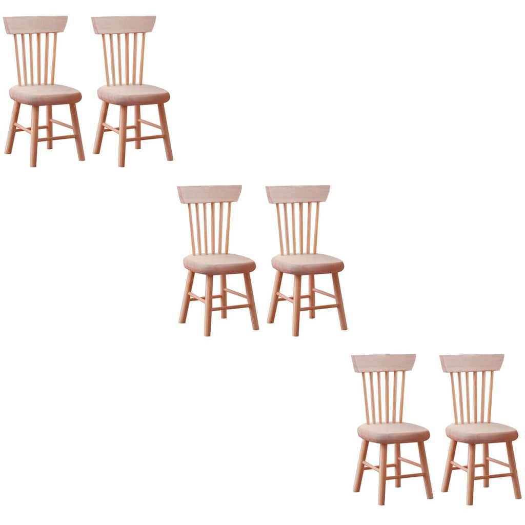 6PCS 1:12 Scale Wooden Dollhouse Chairs – Tiny Mini Furniture for Fairy Garden, Photography Props, and Christmas Party Decor (1.6in x 3.2in)