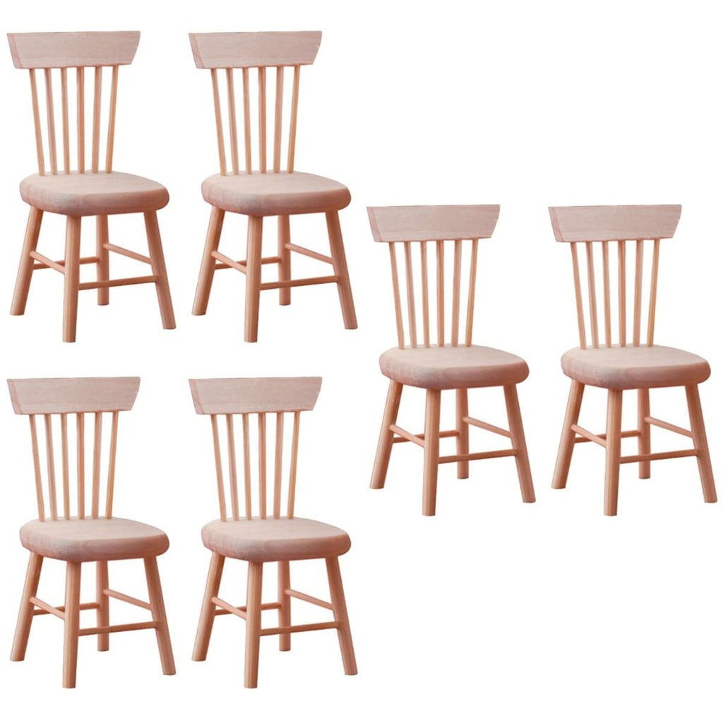 6PCS 1:12 Scale Wooden Dollhouse Chairs – Tiny Mini Furniture for Fairy Garden, Photography Props, and Christmas Party Decor (1.6in x 3.2in)