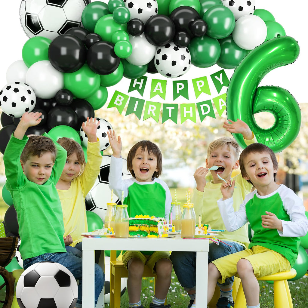 6th Birthday Soccer Balloon Arch Kit – Green Number 6 Foil Balloon & Latex Football Balloons for Boys Soccer Party Decorations