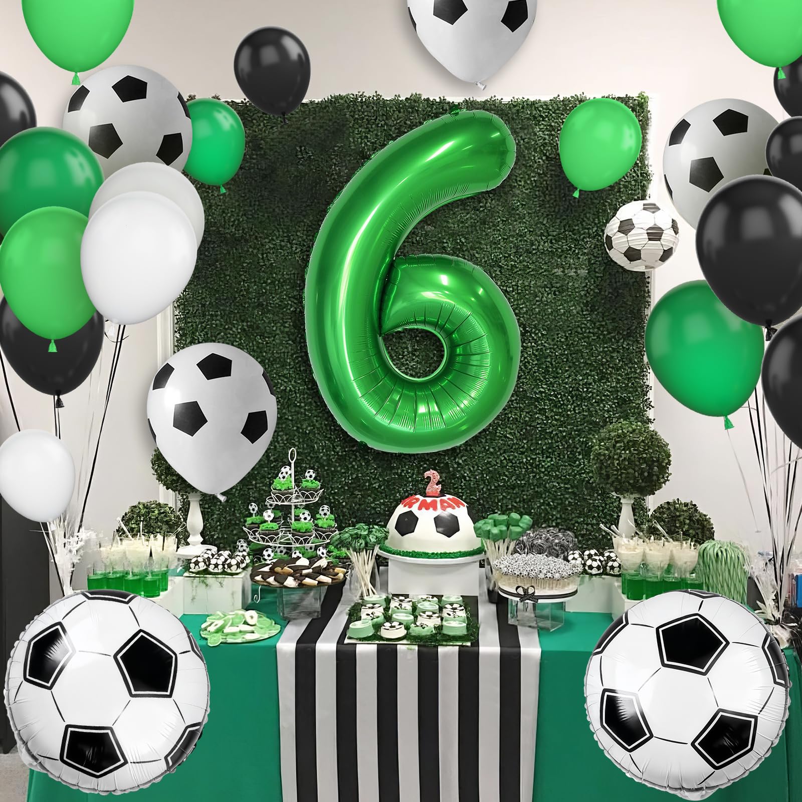 6th Birthday Soccer Balloon Arch Kit – Green Number 6 Foil Balloon & Latex Football Balloons for Boys Soccer Party Decorations