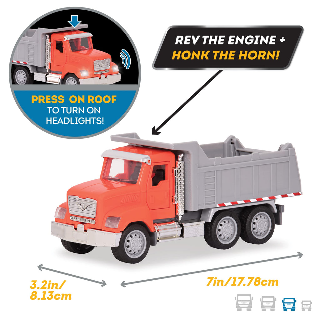 7-Inch Dump Truck Toy with Lights and Sounds, Movable Parts – Driven by Battat