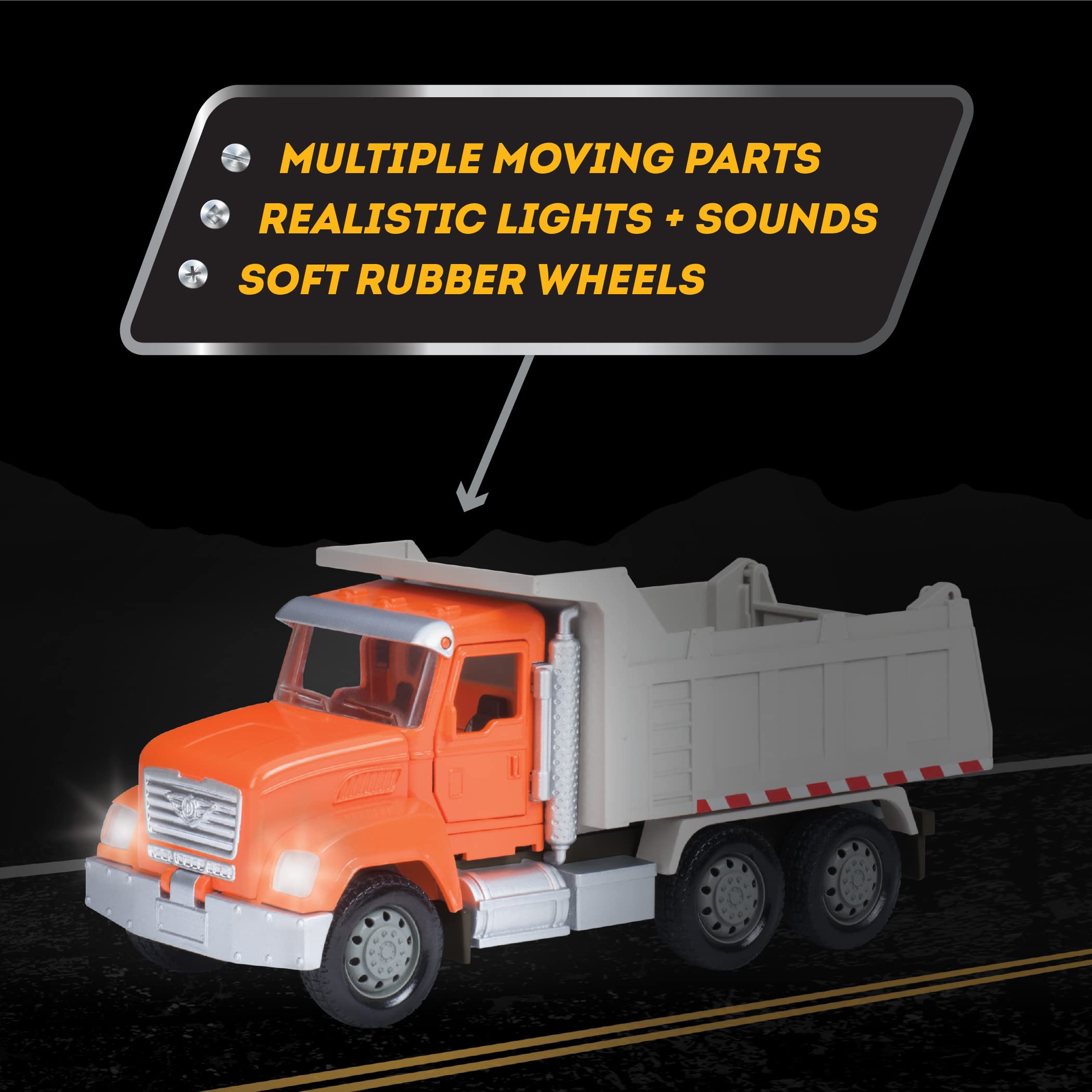 7-Inch Dump Truck Toy with Lights and Sounds, Movable Parts – Driven by Battat