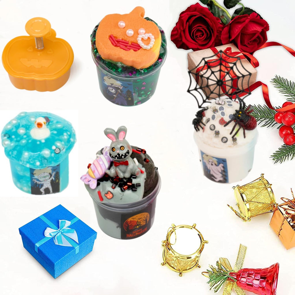 7-Pack Halloween Slime Kit: Cloud Butter Clear Slime Set with Spooky Add-ins for Kids