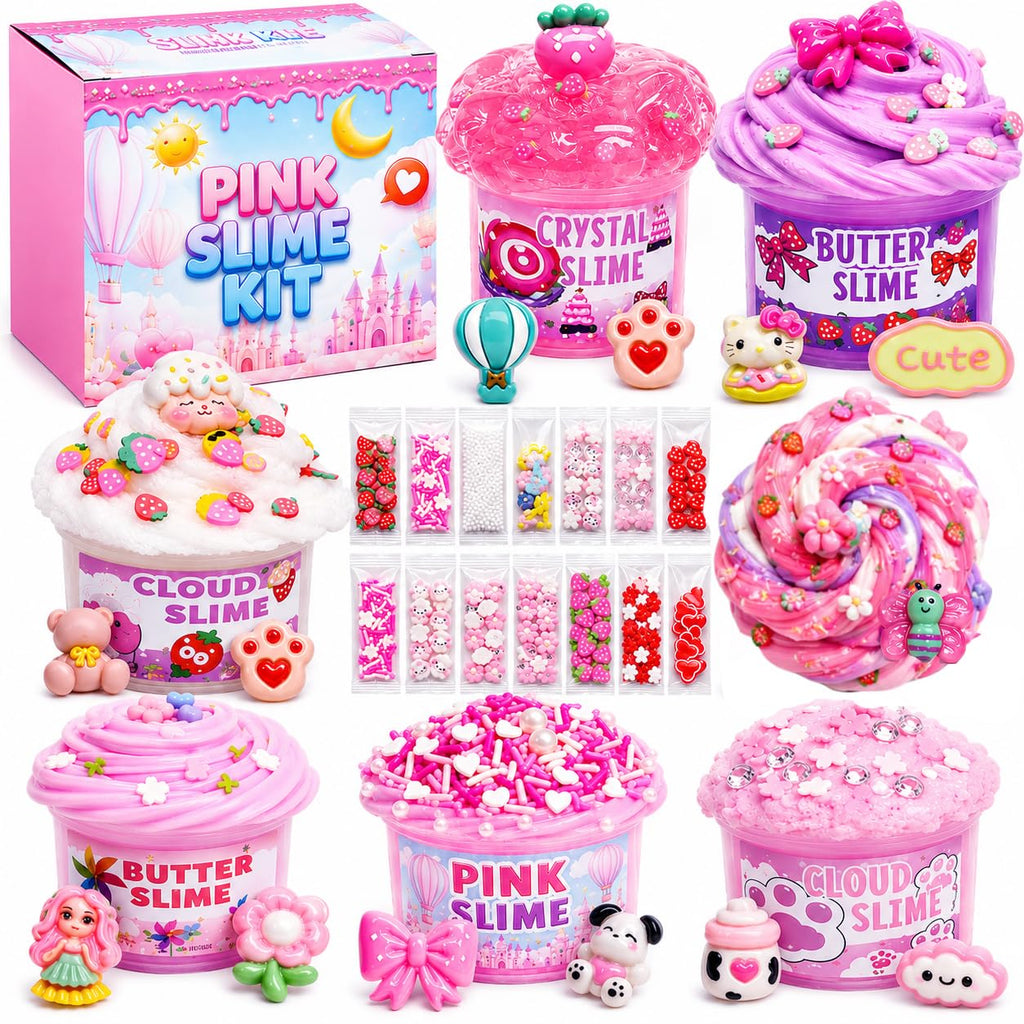 7-Pack Pink Slime Kit for Kids | Butter, Cloud & Crunchy Slimes | Non-Sticky & Soft | OPLDYRK