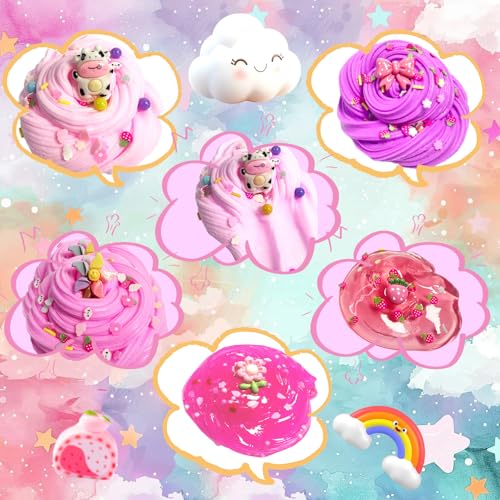 7-Pack Pink Slime Kit for Kids | Butter, Cloud & Crunchy Slimes | Non-Sticky & Soft | OPLDYRK