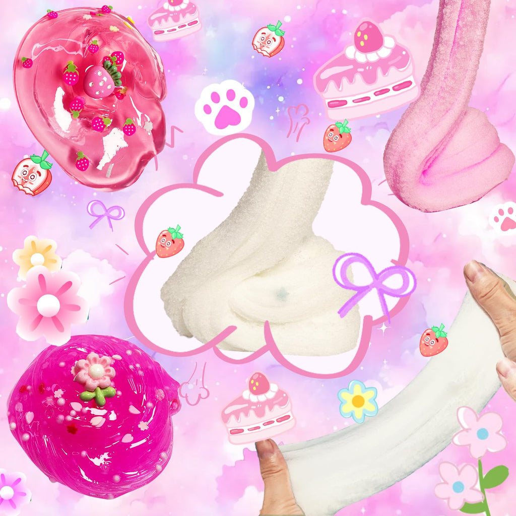 7-Pack Pink Slime Kit for Kids | Butter, Cloud & Crunchy Slimes | Non-Sticky & Soft | OPLDYRK