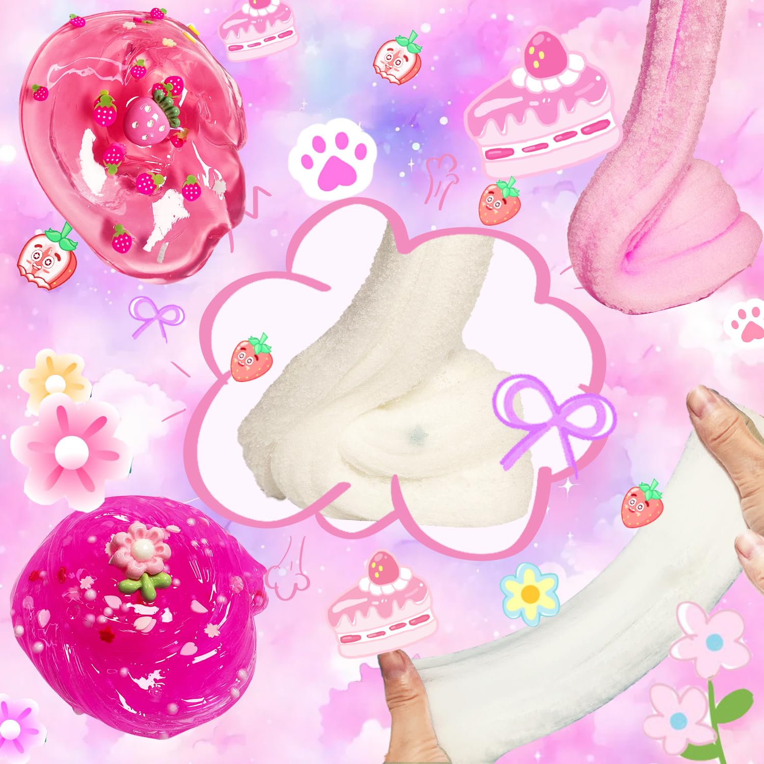 7-Pack Pink Slime Kit for Kids | Butter, Cloud & Crunchy Slimes | Non-Sticky & Soft | OPLDYRK