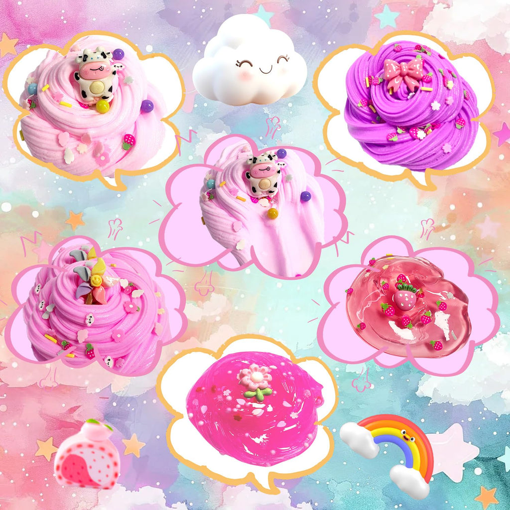 7-Pack Pink Slime Kit for Kids | Butter, Cloud & Crunchy Slimes | Non-Sticky & Soft | OPLDYRK