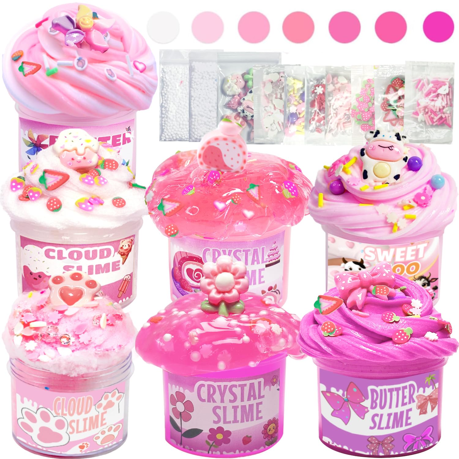 7-Pack Pink Slime Kit for Kids | Butter, Cloud & Crunchy Slimes | Non-Sticky & Soft | OPLDYRK