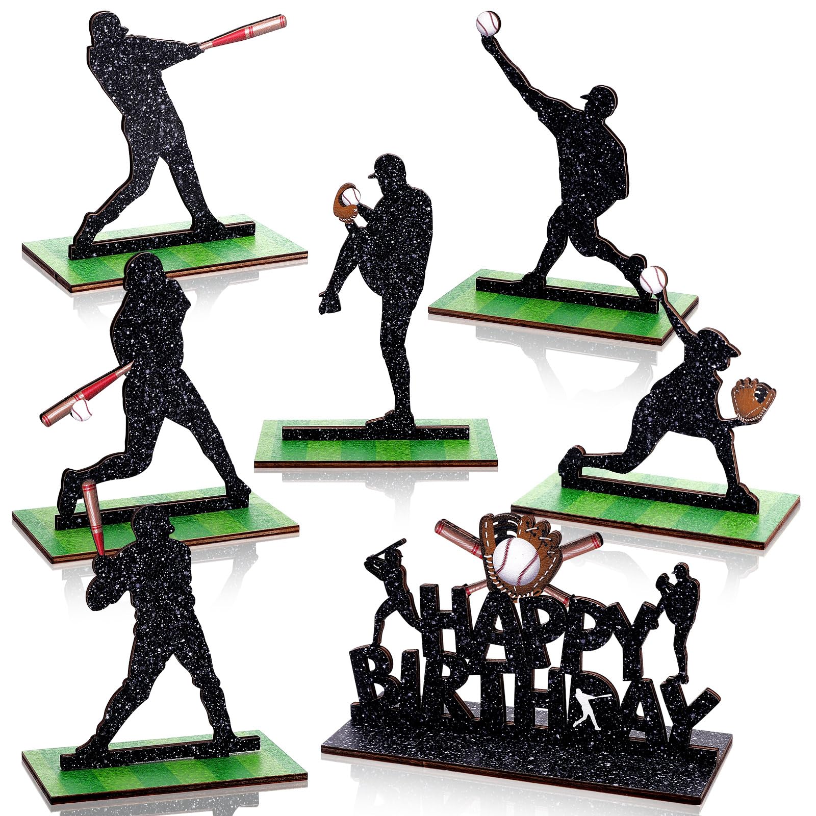 7-Piece Wooden Baseball Player Centerpieces Set for Birthday Party Table Decorations