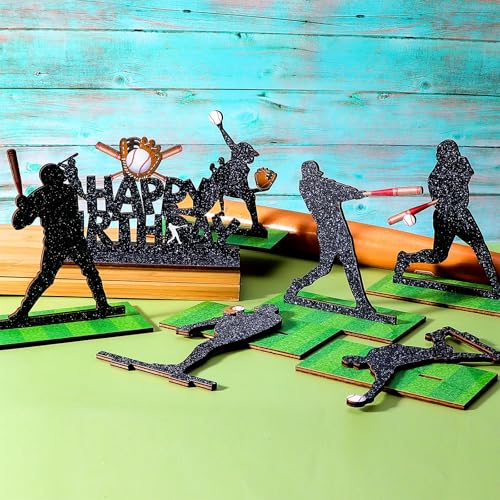 7-Piece Wooden Baseball Player Centerpieces Set for Birthday Party Table Decorations