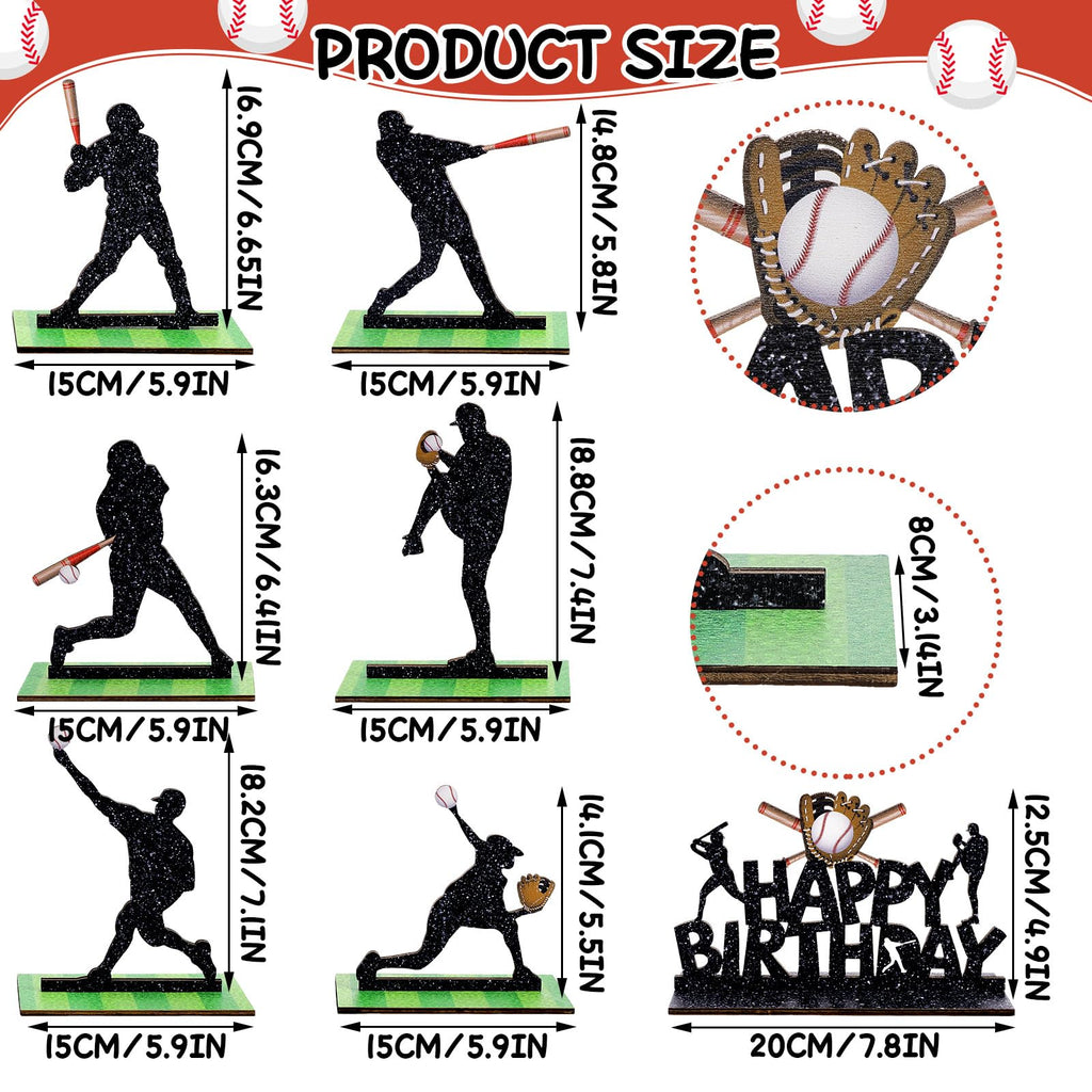 7-Piece Wooden Baseball Player Centerpieces Set for Birthday Party Table Decorations