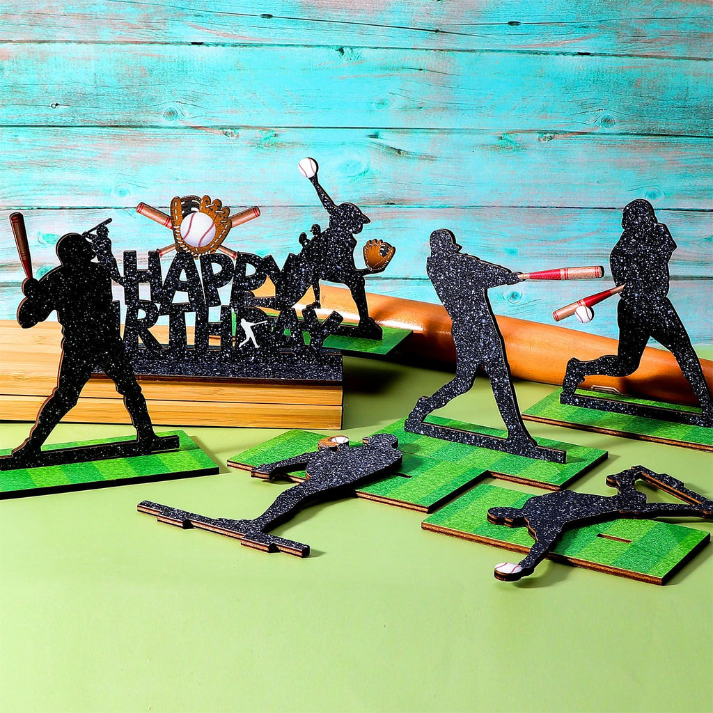 7-Piece Wooden Baseball Player Centerpieces Set for Birthday Party Table Decorations