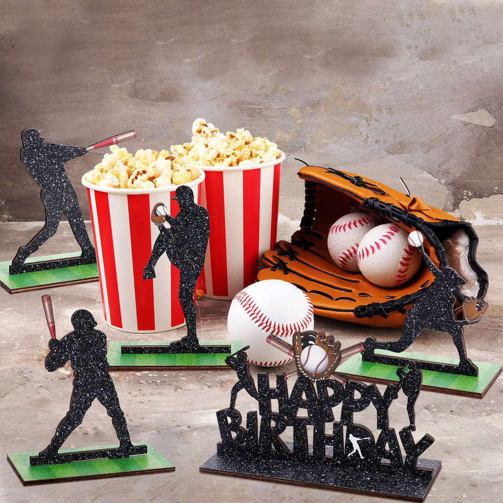 7-Piece Wooden Baseball Player Centerpieces Set for Birthday Party Table Decorations