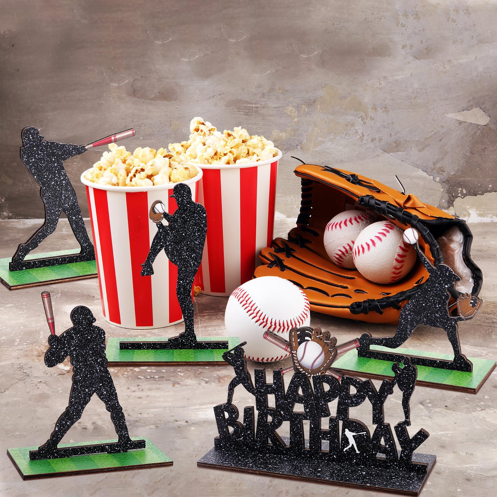 7-Piece Wooden Baseball Player Centerpieces Set for Birthday Party Table Decorations