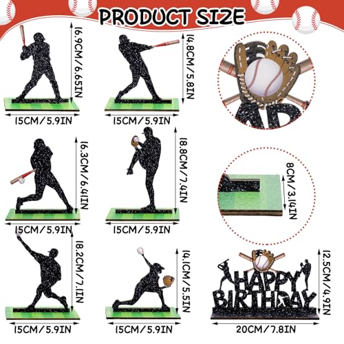 7-Piece Wooden Baseball Player Centerpieces Set for Birthday Party Table Decorations