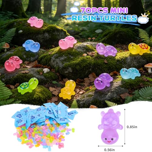 70-Piece Glow-in-the-Dark Mini Resin Turtle Collection – Blind Bag Surprise Figures for Fairy Gardens, Dollhouses, and Crafts