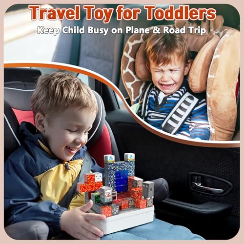 70-Piece Magnetic Building Blocks Travel Toy for Kids Ages 3-8, Lava Portal Mini Magnet Cubes with Iron Storage Box, STEM Learning Set for Toddlers Boys Girls