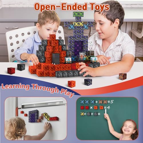 70-Piece Magnetic Building Blocks Travel Toy for Kids Ages 3-8, Lava Portal Mini Magnet Cubes with Iron Storage Box, STEM Learning Set for Toddlers Boys Girls