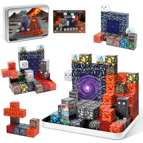 70-Piece Magnetic Building Blocks Travel Toy for Kids Ages 3-8, Lava Portal Mini Magnet Cubes with Iron Storage Box, STEM Learning Set for Toddlers Boys Girls