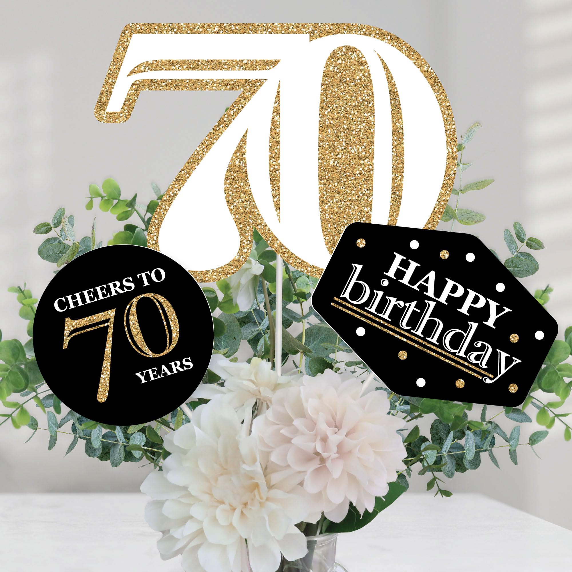 70th Birthday Gold Centerpiece Sticks Set of 15 - Big Dot of Happiness
