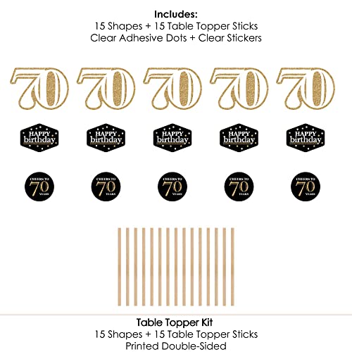 70th Birthday Gold Centerpiece Sticks Set of 15 - Big Dot of Happiness