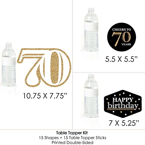 70th Birthday Gold Centerpiece Sticks Set of 15 - Big Dot of Happiness