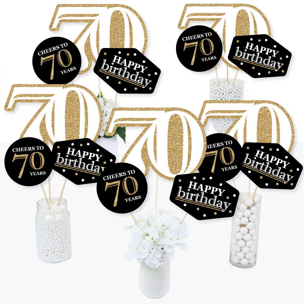 70th Birthday Gold Centerpiece Sticks Set of 15 - Big Dot of Happiness