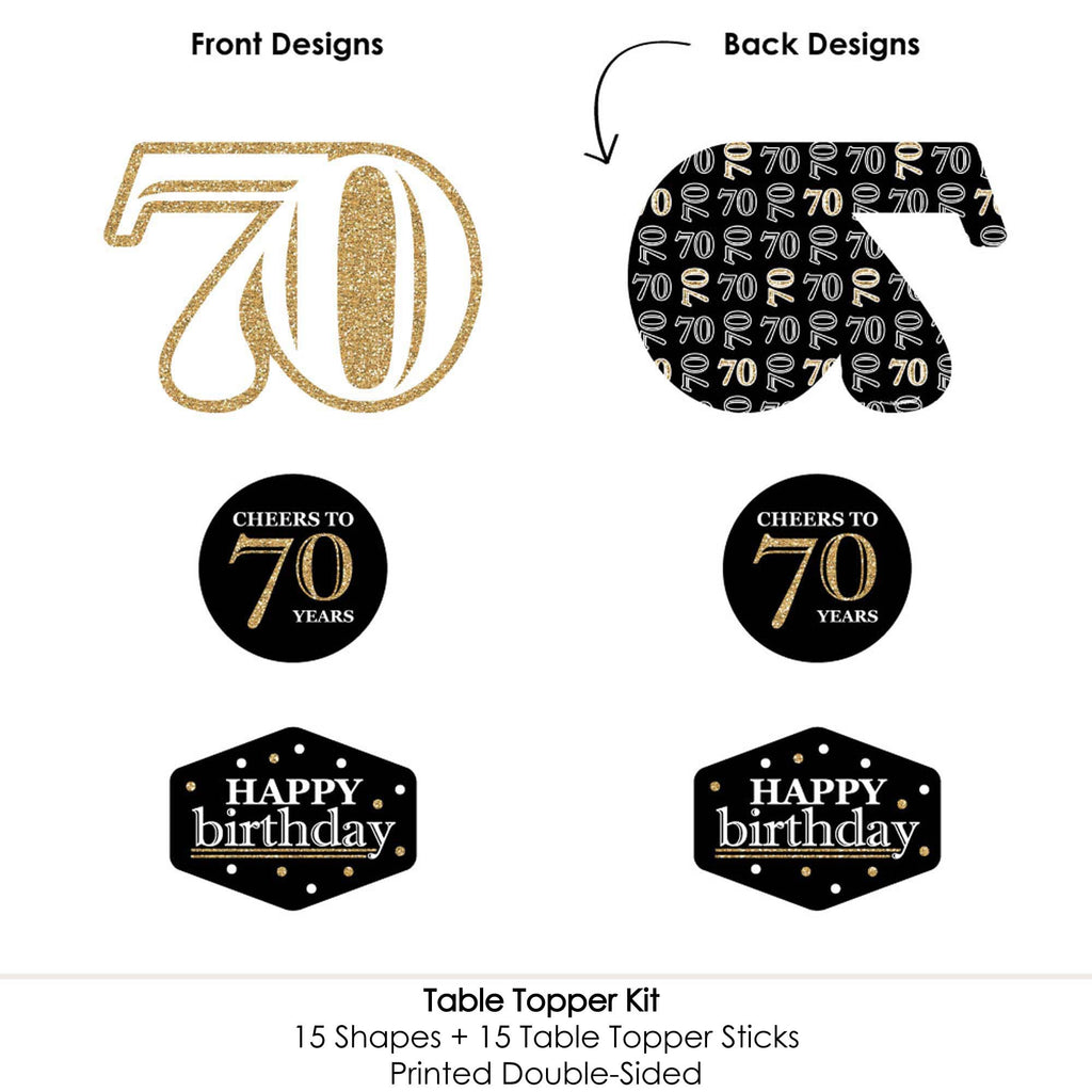 70th Birthday Gold Centerpiece Sticks Set of 15 - Big Dot of Happiness
