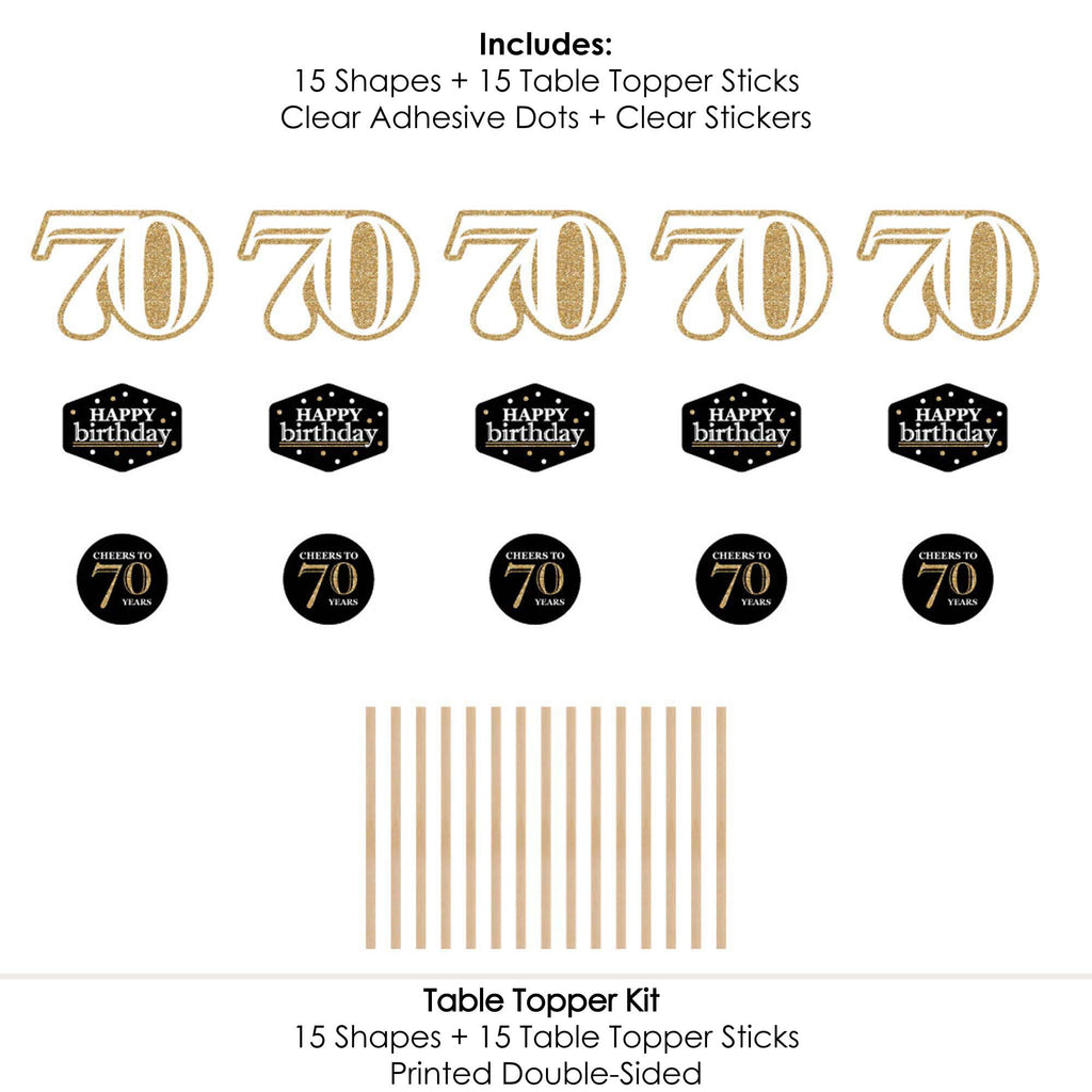 70th Birthday Gold Centerpiece Sticks Set of 15 - Big Dot of Happiness