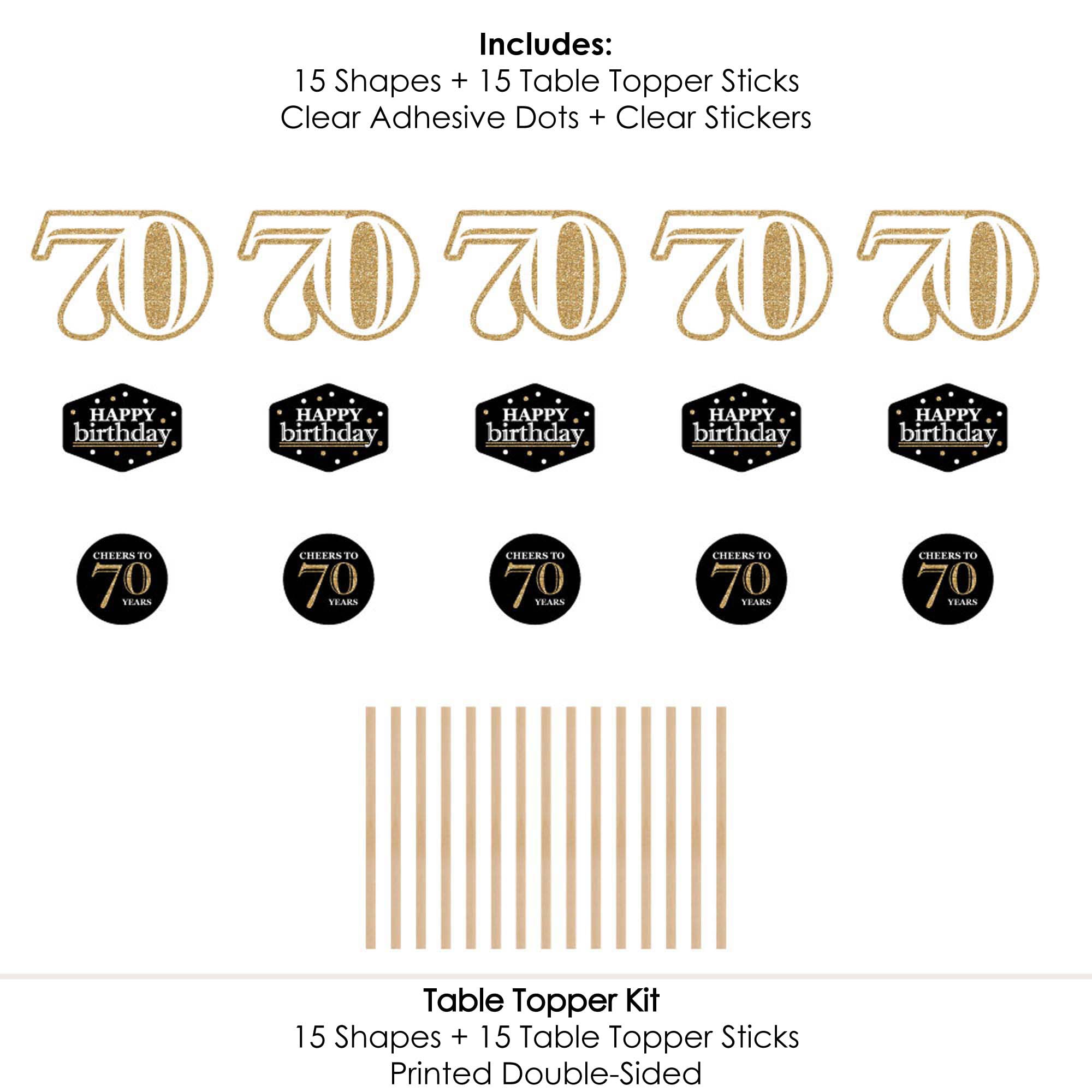 70th Birthday Gold Centerpiece Sticks Set of 15 - Big Dot of Happiness