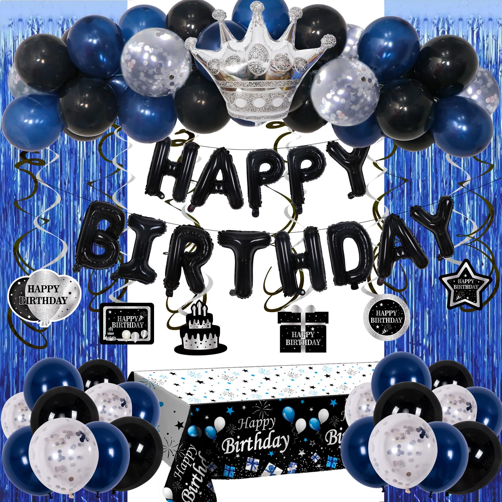 71-Piece Blue & Black Birthday Party Decorations Kit for Boys, Men, Women – Purtarly
